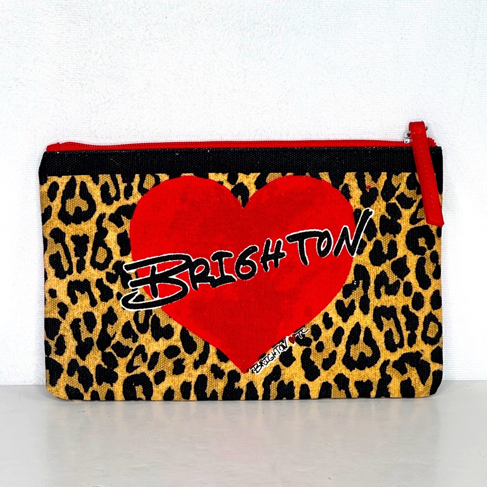 BRIGHTON Red Heart Leopard Print Canvas Clutch‎ Pouch Cosmetic Bag 2020